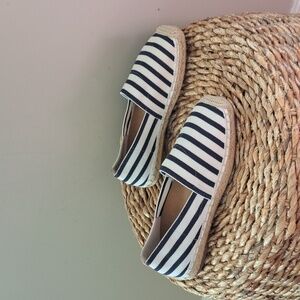 Striped Espadrille Flats - Navy and White